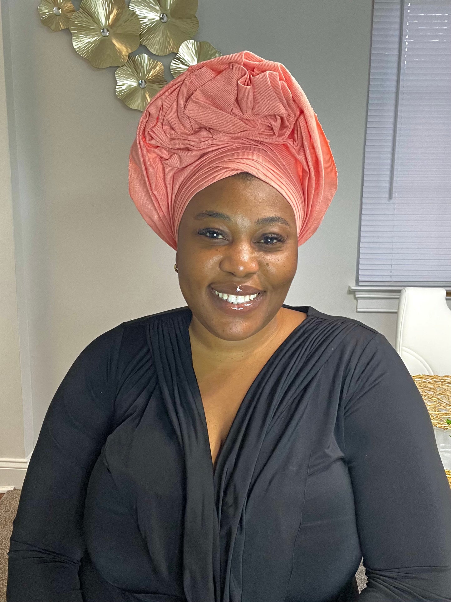 Pre-made Peach Aso oke Headtie / Auto gele