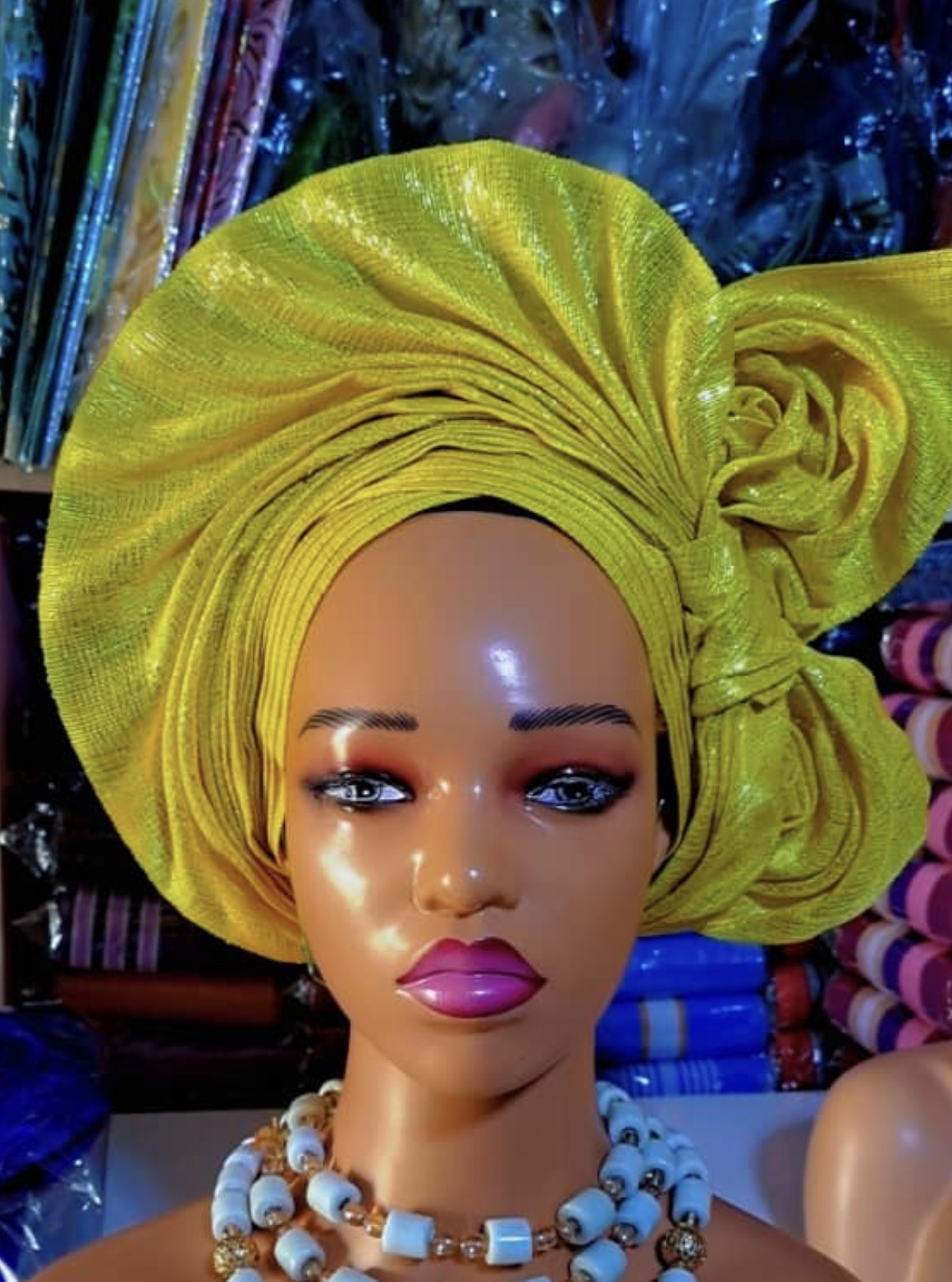 Pre-made Yellow Aso oke Headtie / Auto gele
