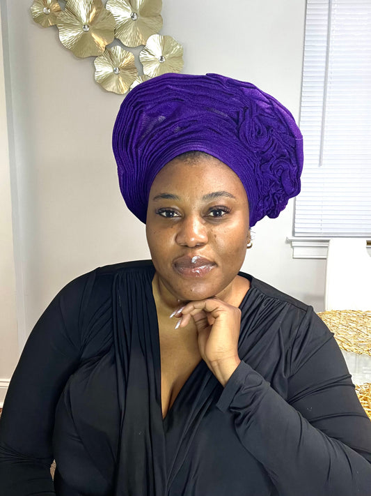 Pre-made purple Aso oke Headtie / Auto gele