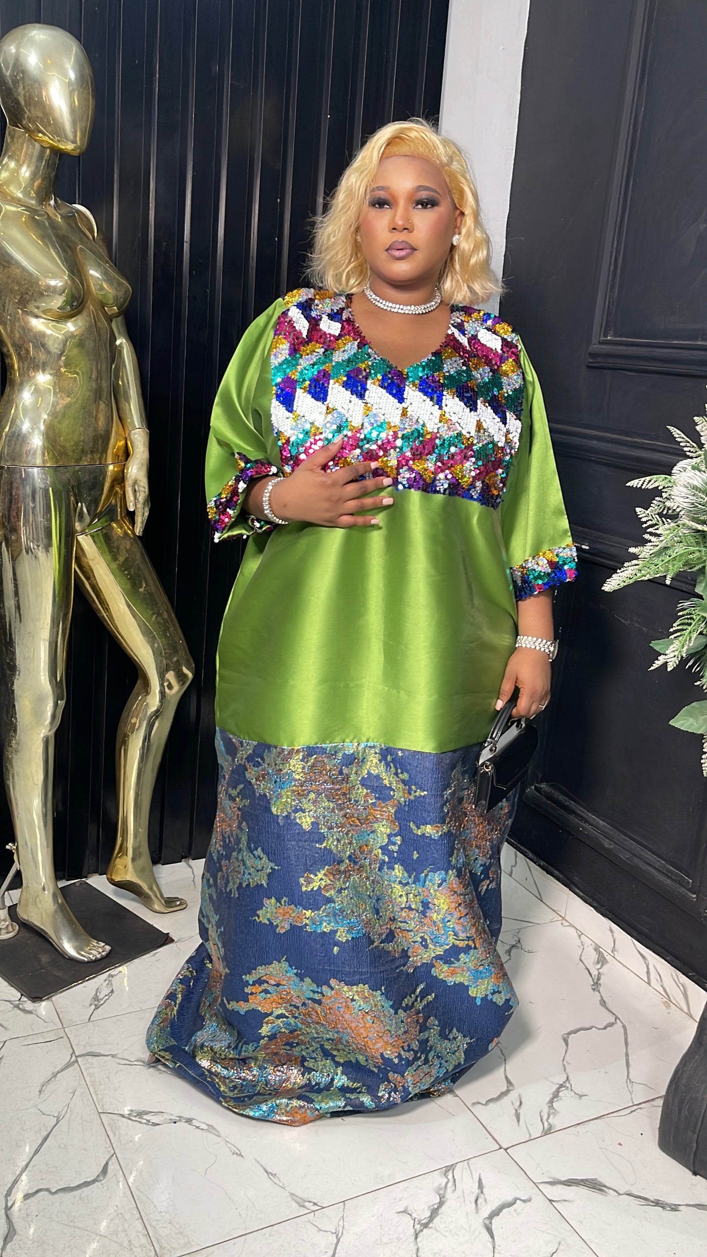 Emilia Micado with Damask and sequins bubu dress