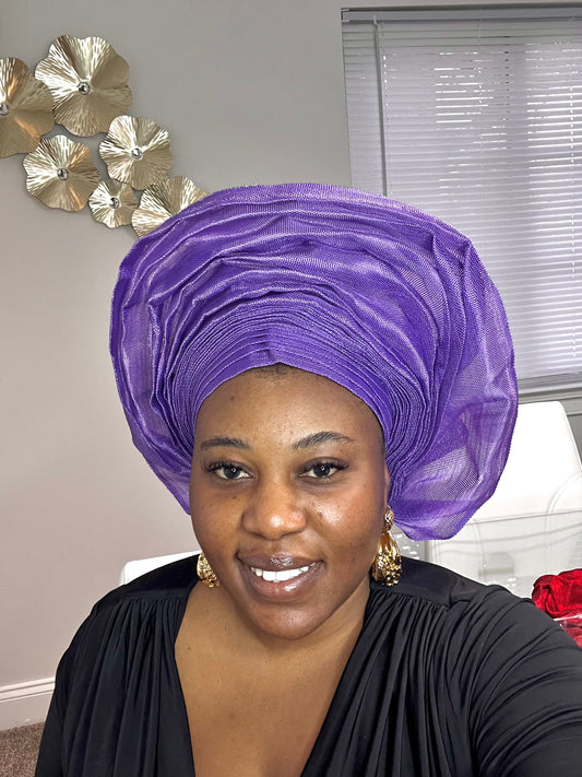 Pre-made Lilac purple Aso oke Headtie / Auto gele