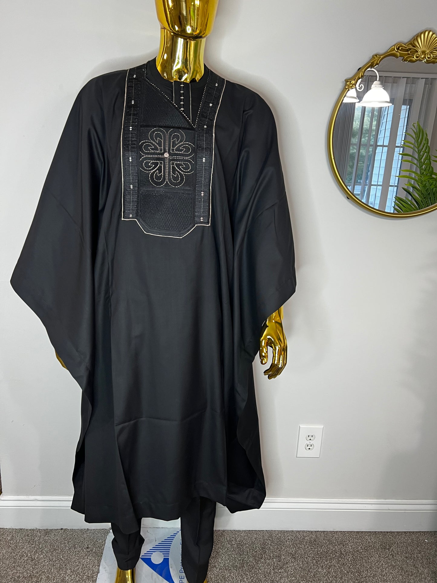 R&R African men 3pcs set (pant ,shirt & Agbada) outfit in black with Embroidery