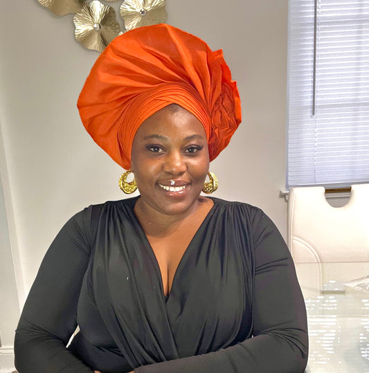 Pre-made Orange Aso oke Headtie / Auto gele