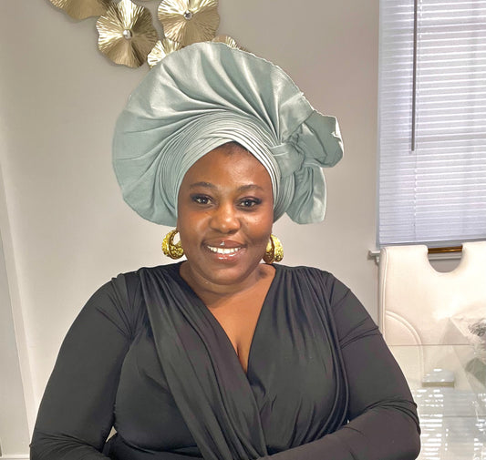 Pre-made Silver gray Aso oke Headtie / Auto gele