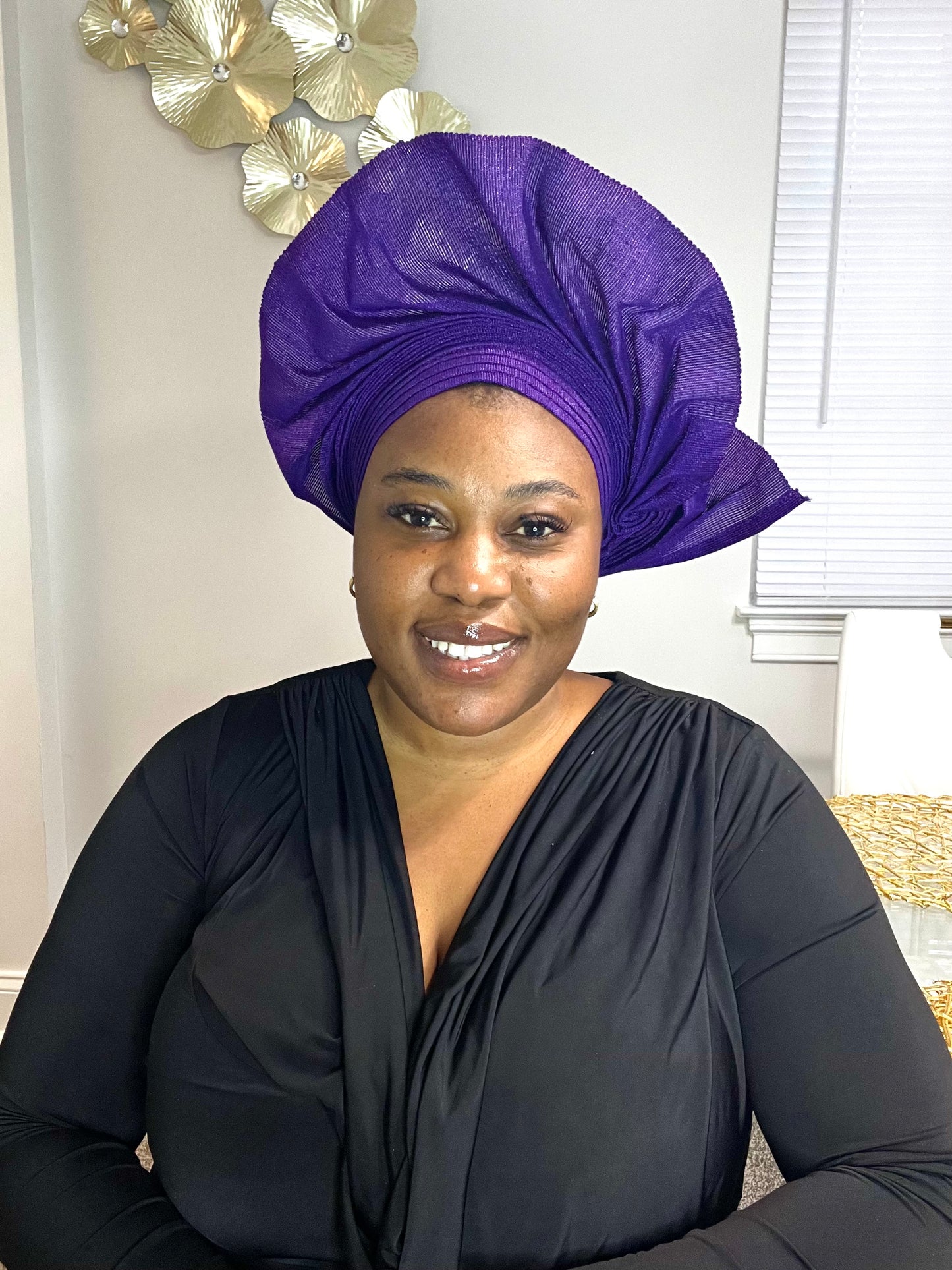 Pre-made purple Aso oke Headtie / Auto gele