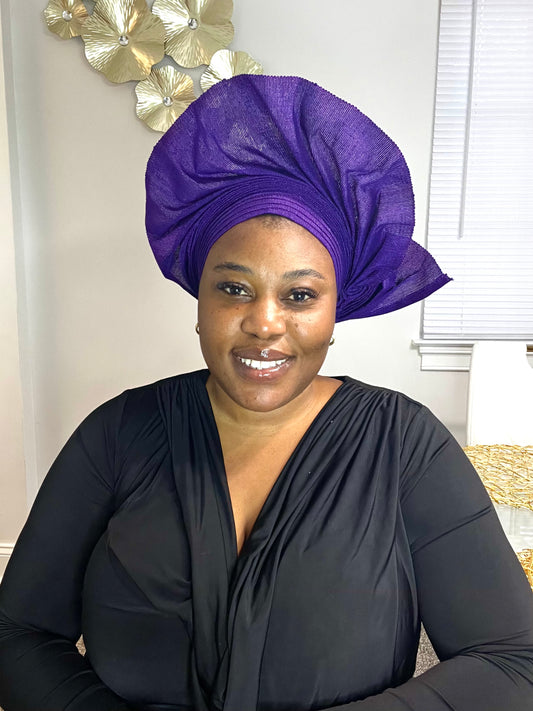 Pre-made purple Aso oke Headtie / Auto gele