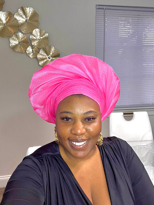 Pre-made pink Aso oke Headtie / Auto gele