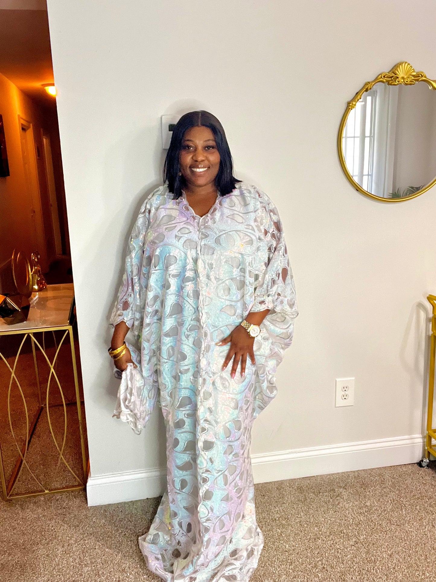 Luxury African sequin Lace bubu dress in white