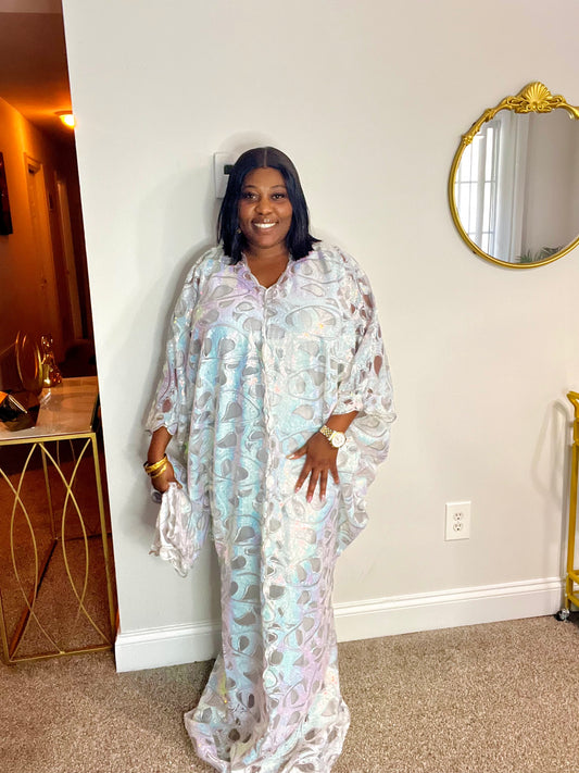 Luxury African sequin Lace bubu dress in white