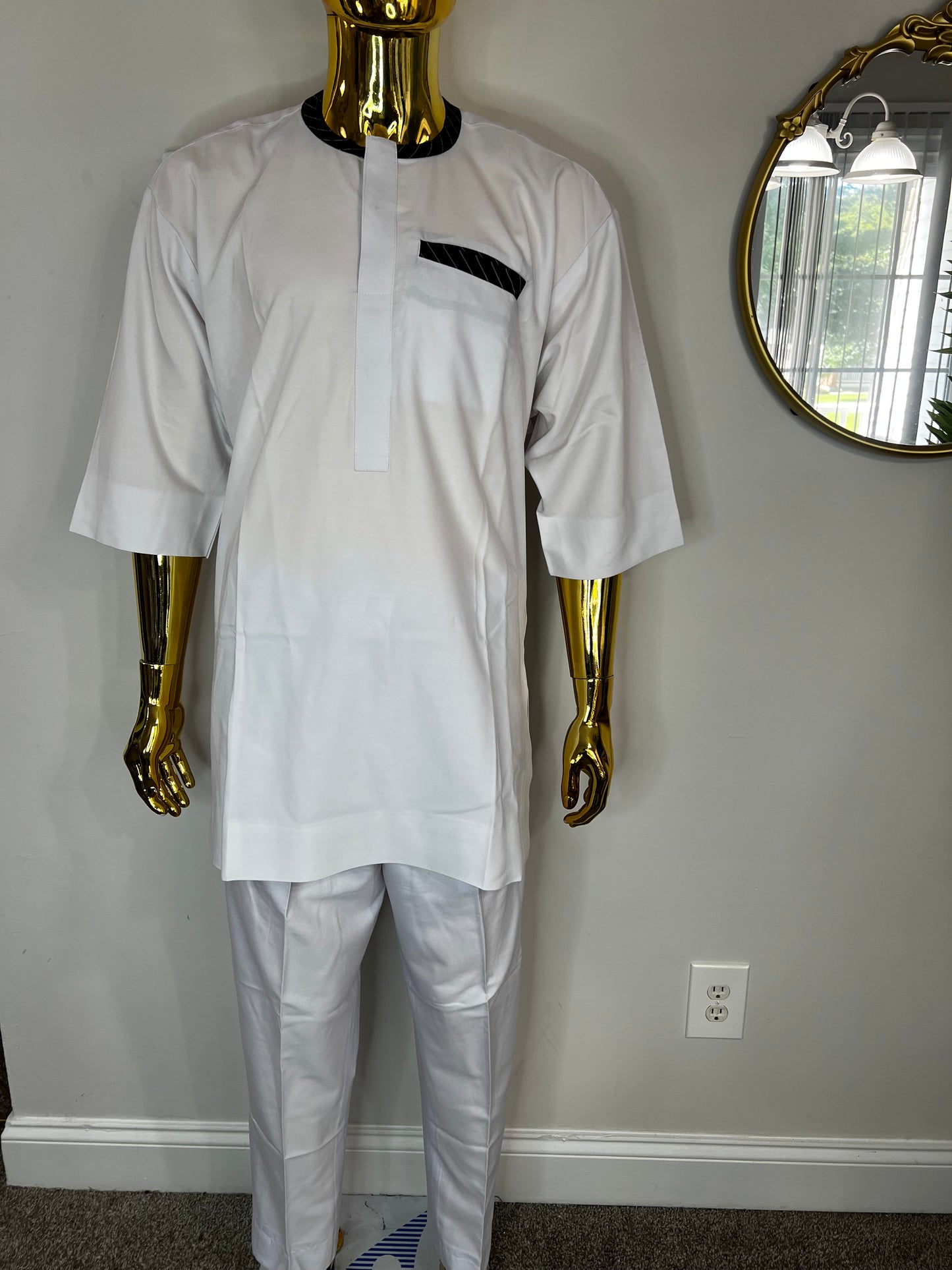 FM African men 2pc (pant with shirt) outfit in white