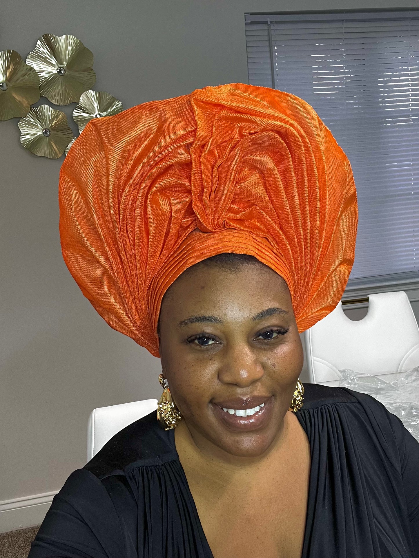 Pre-made orange Aso oke Headtie / Auto gele