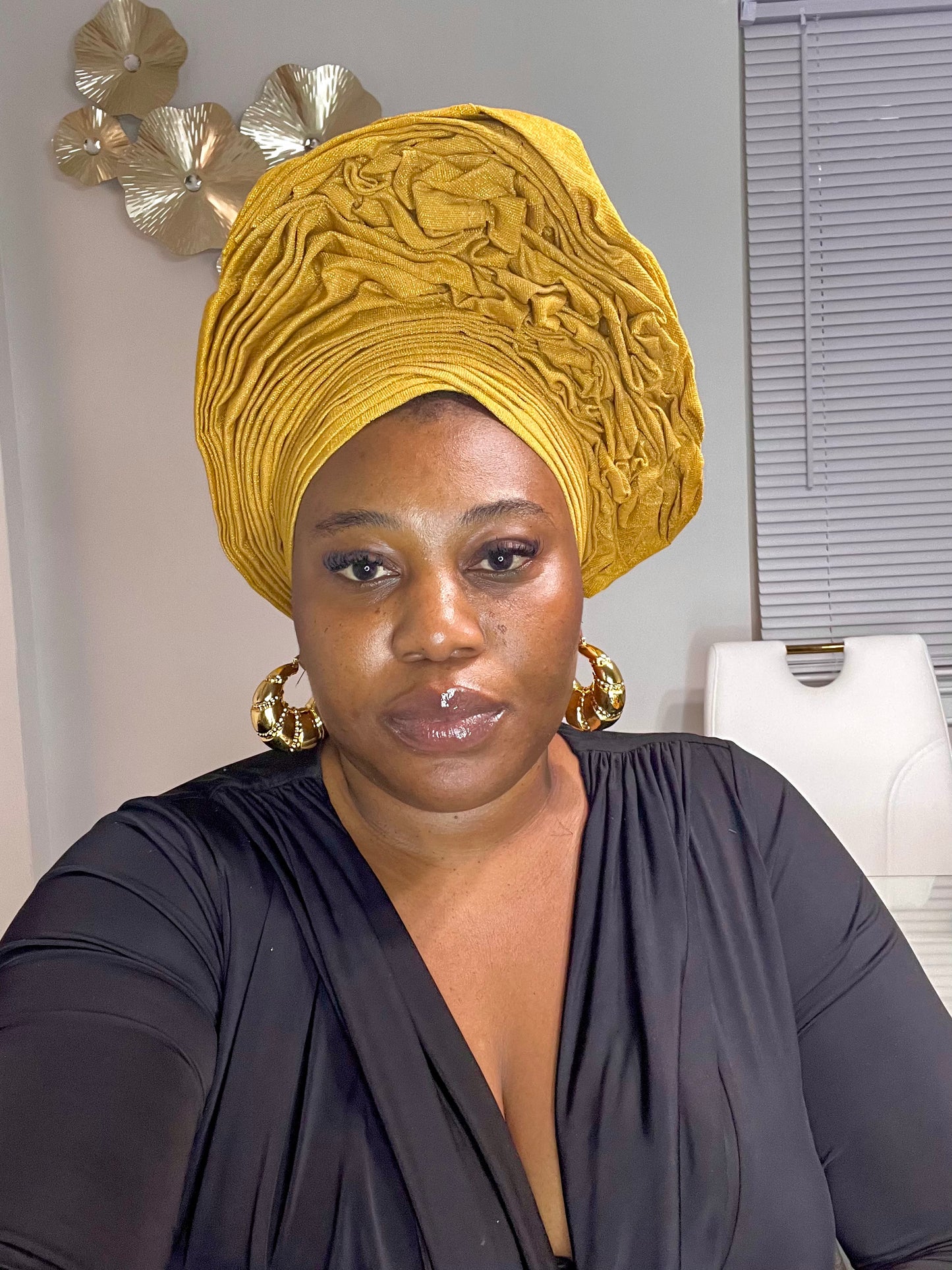 Pre-made Gold Aso oke Headtie / Auto gele