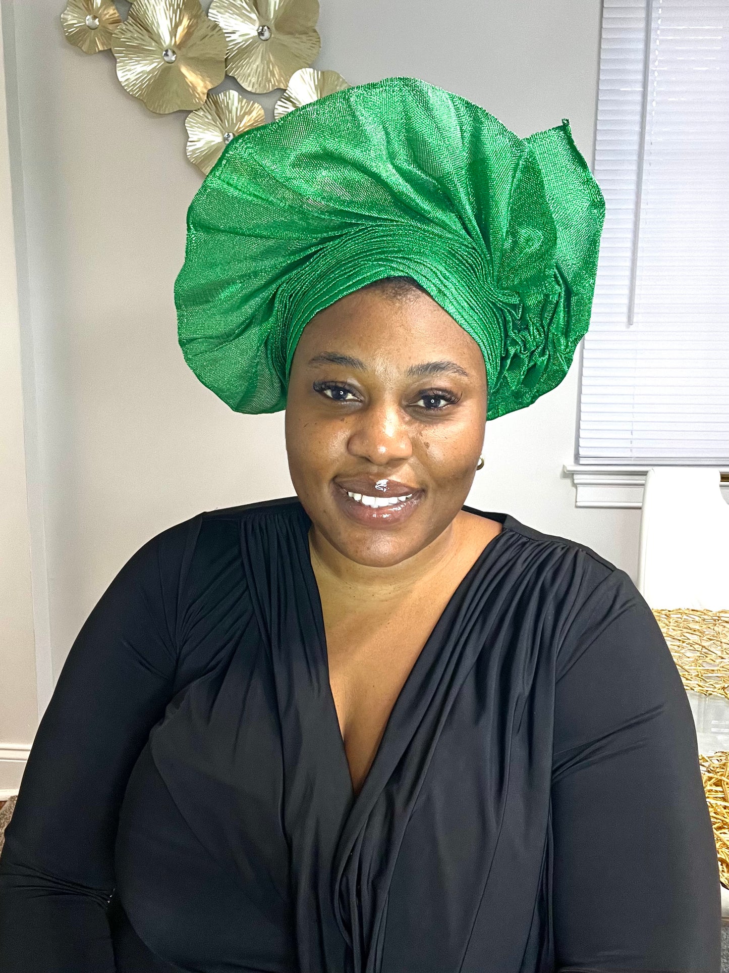 Pre-made Green Aso oke Headtie / Auto gele