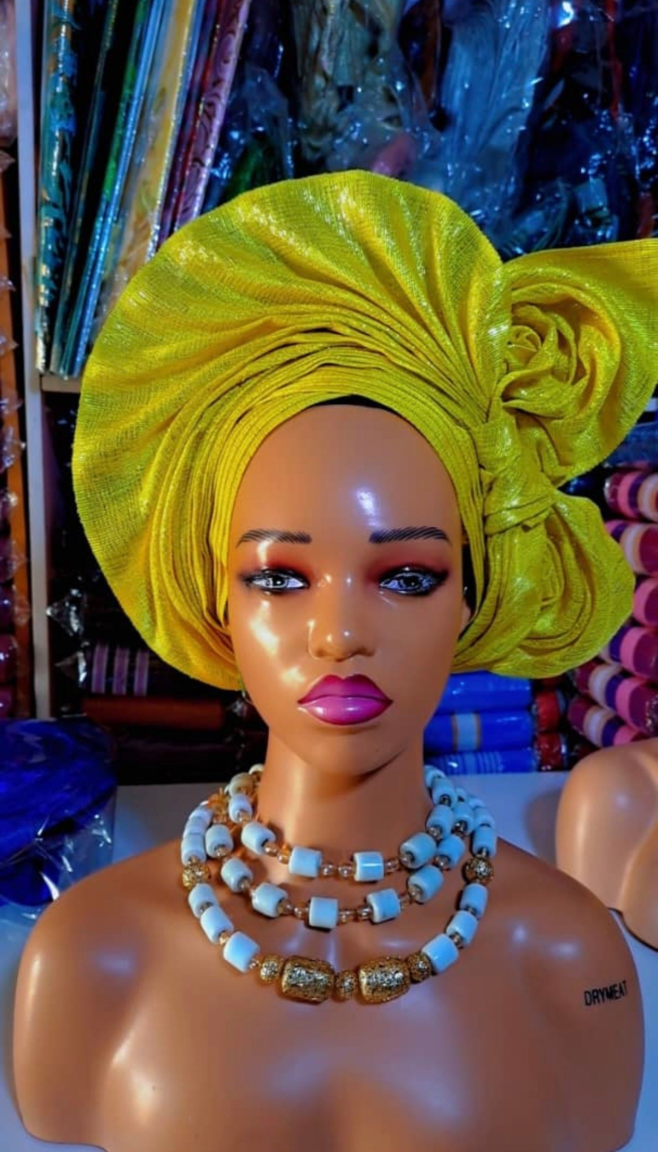 Pre-made Yellow Aso oke Headtie / Auto gele
