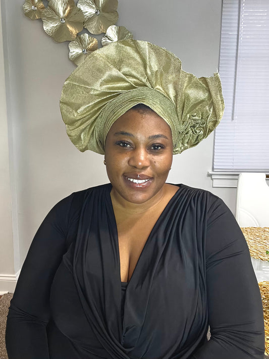 Pre-made Gold Aso oke Headtie / Auto gele