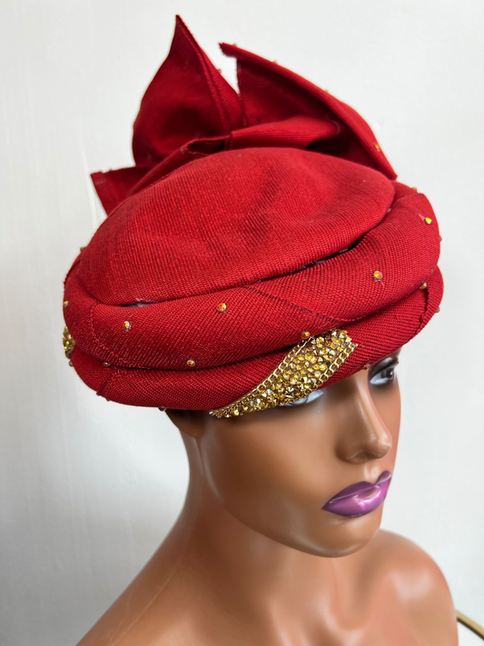 Stylish women aso oke headgear in red