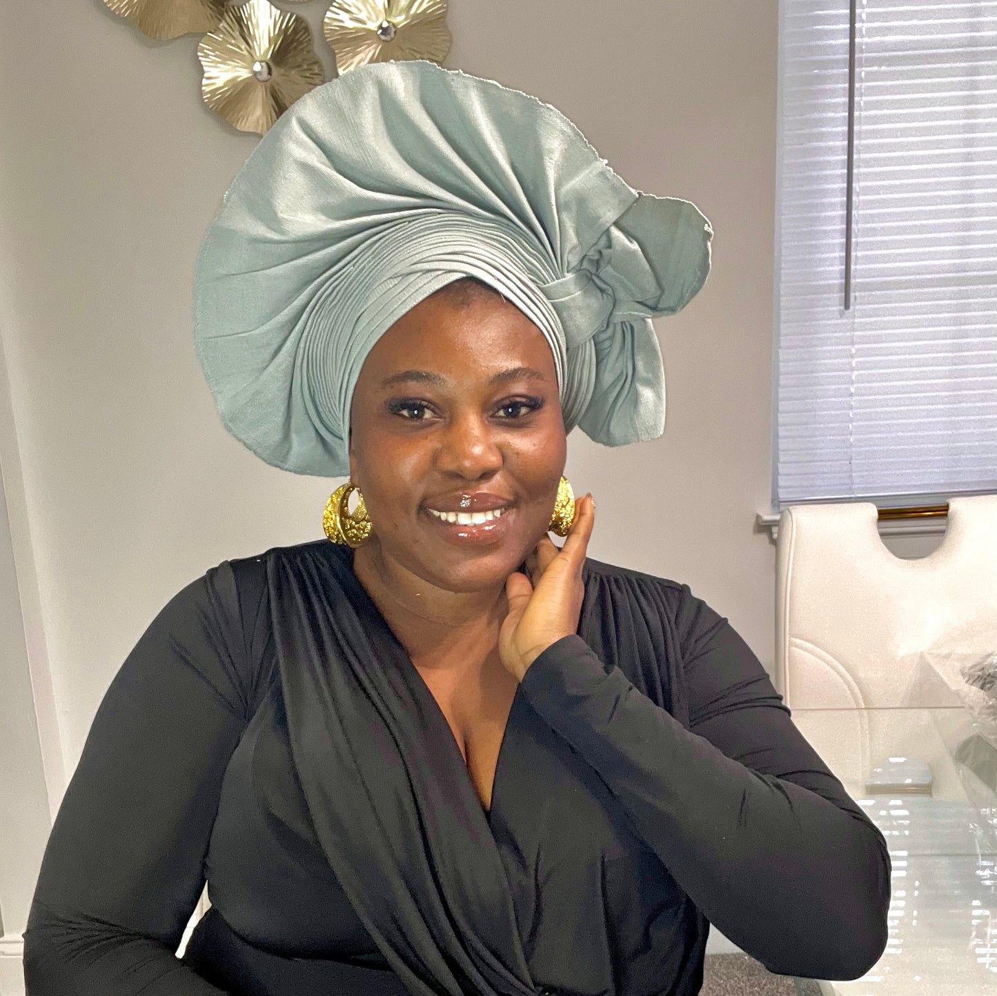 Pre-made Silver gray Aso oke Headtie / Auto gele