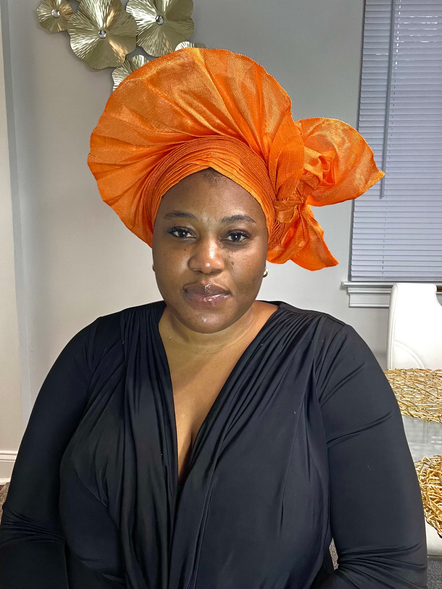 Pre-made Orange Aso oke Headtie / Auto gele