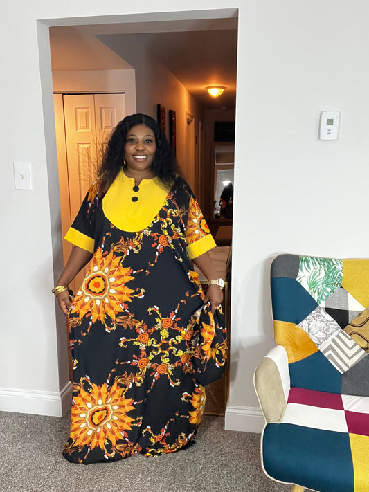 Crepe kaftan dress with side pockets