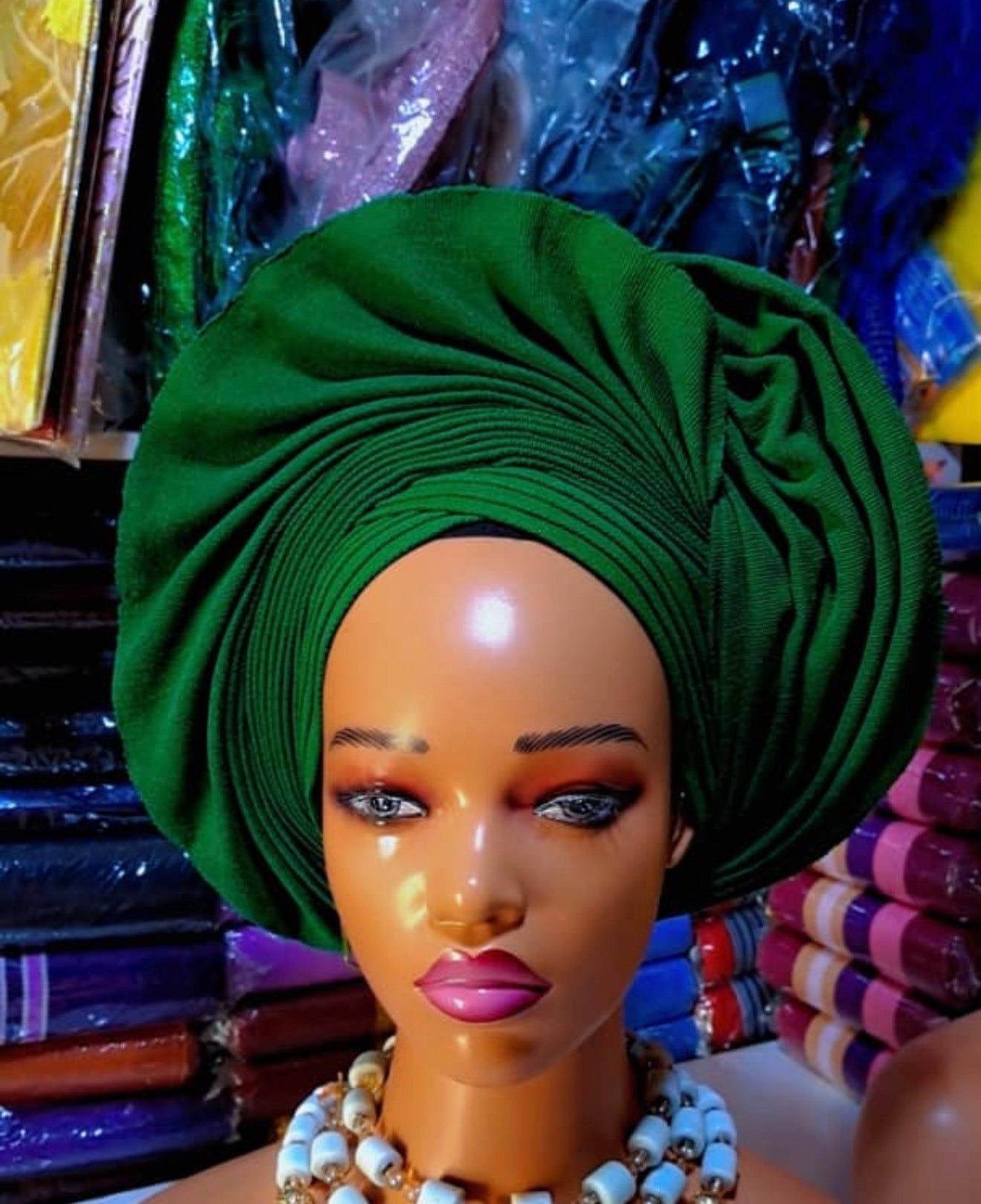 Pre-made Green Aso oke Headtie / Auto gele