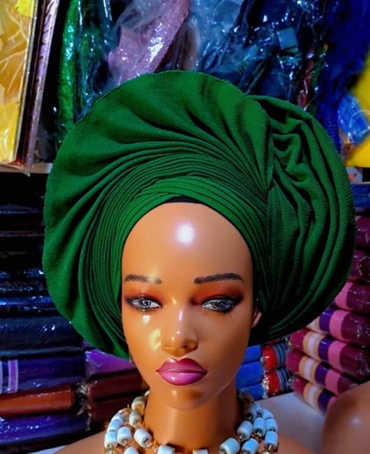 Pre-made Green Aso oke Headtie / Auto gele