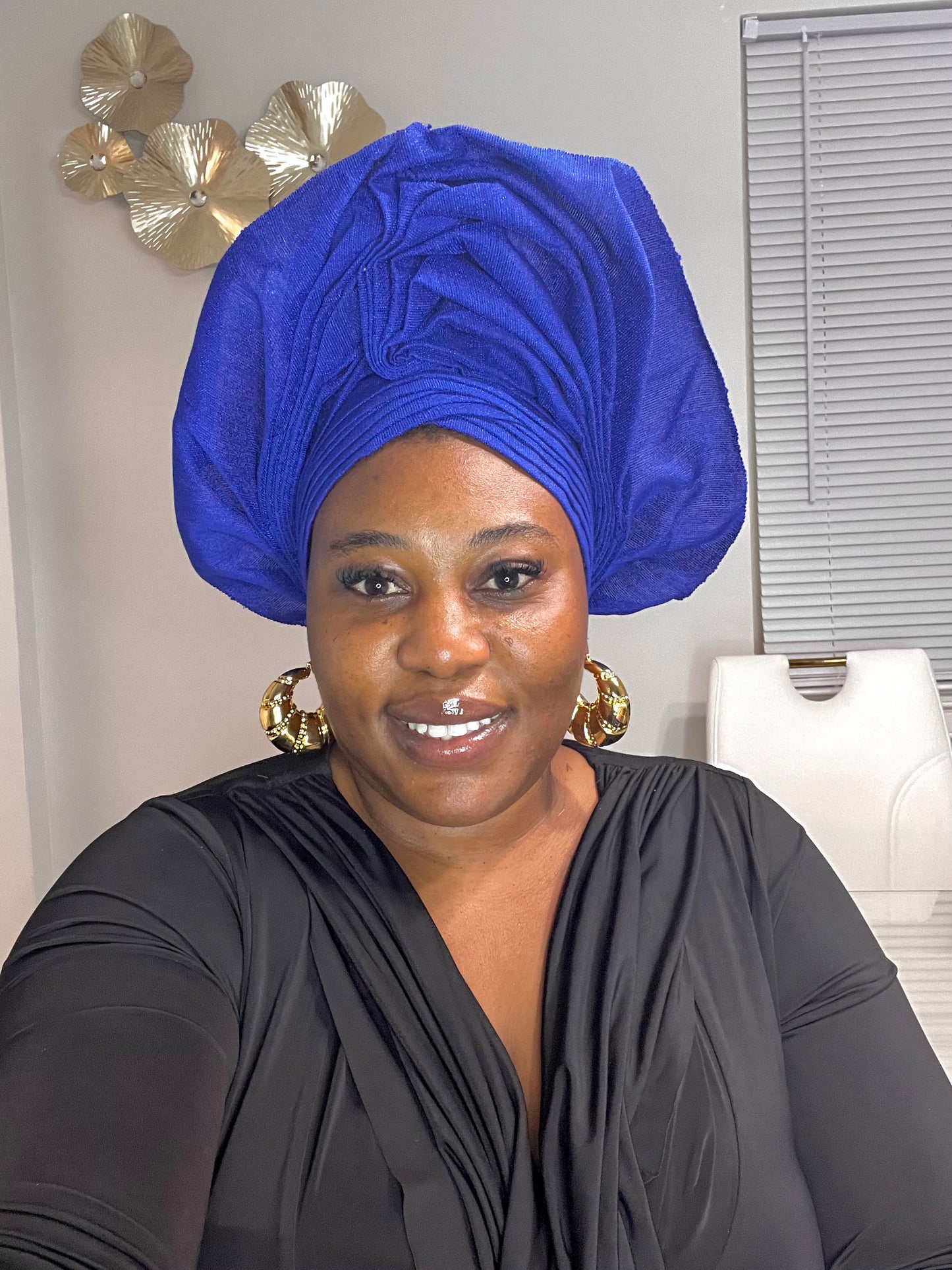 Pre-made Blue Aso oke Headtie / Auto gele