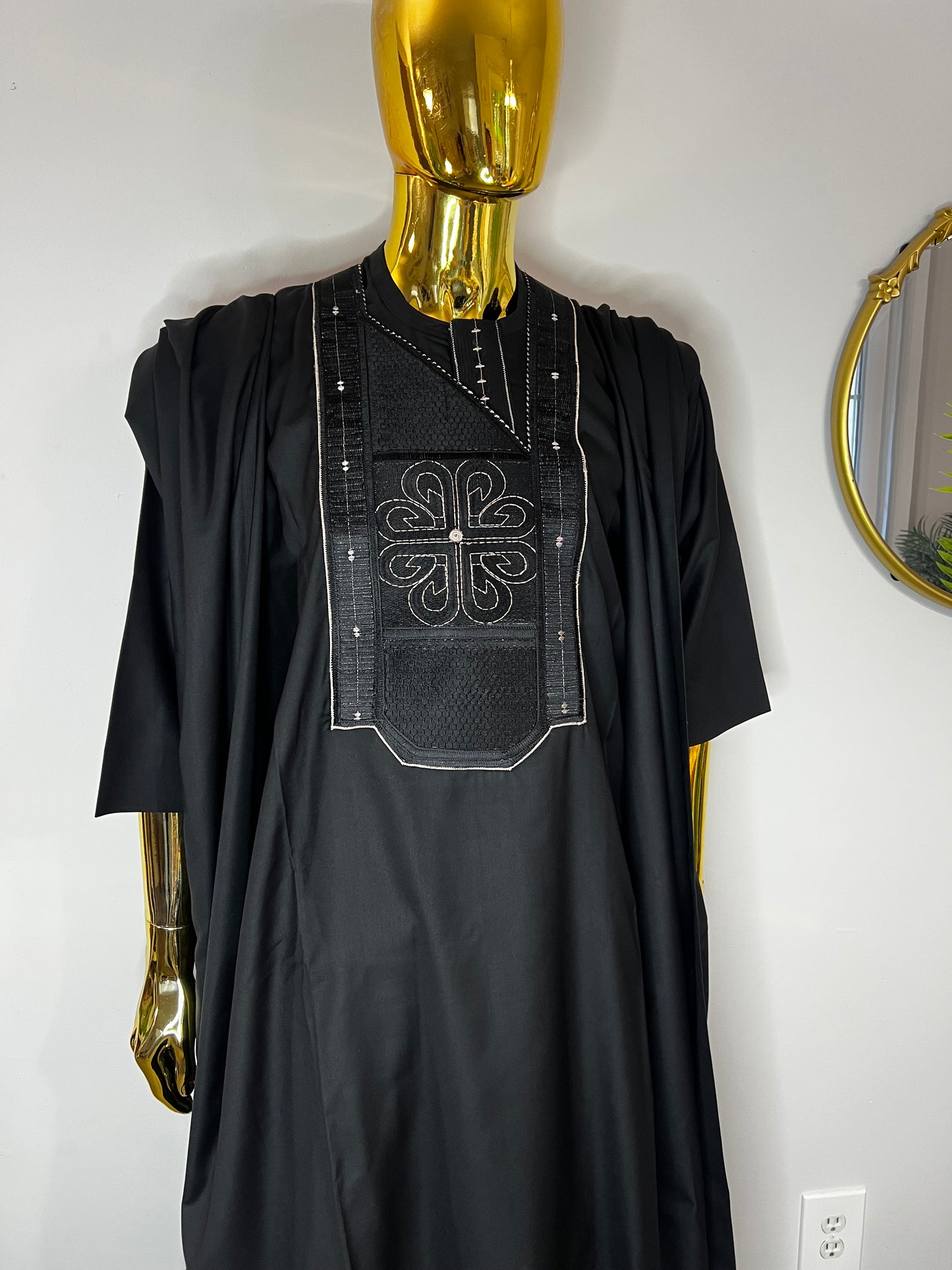 R&R African men 3pcs set (pant ,shirt & Agbada) outfit in black with Embroidery