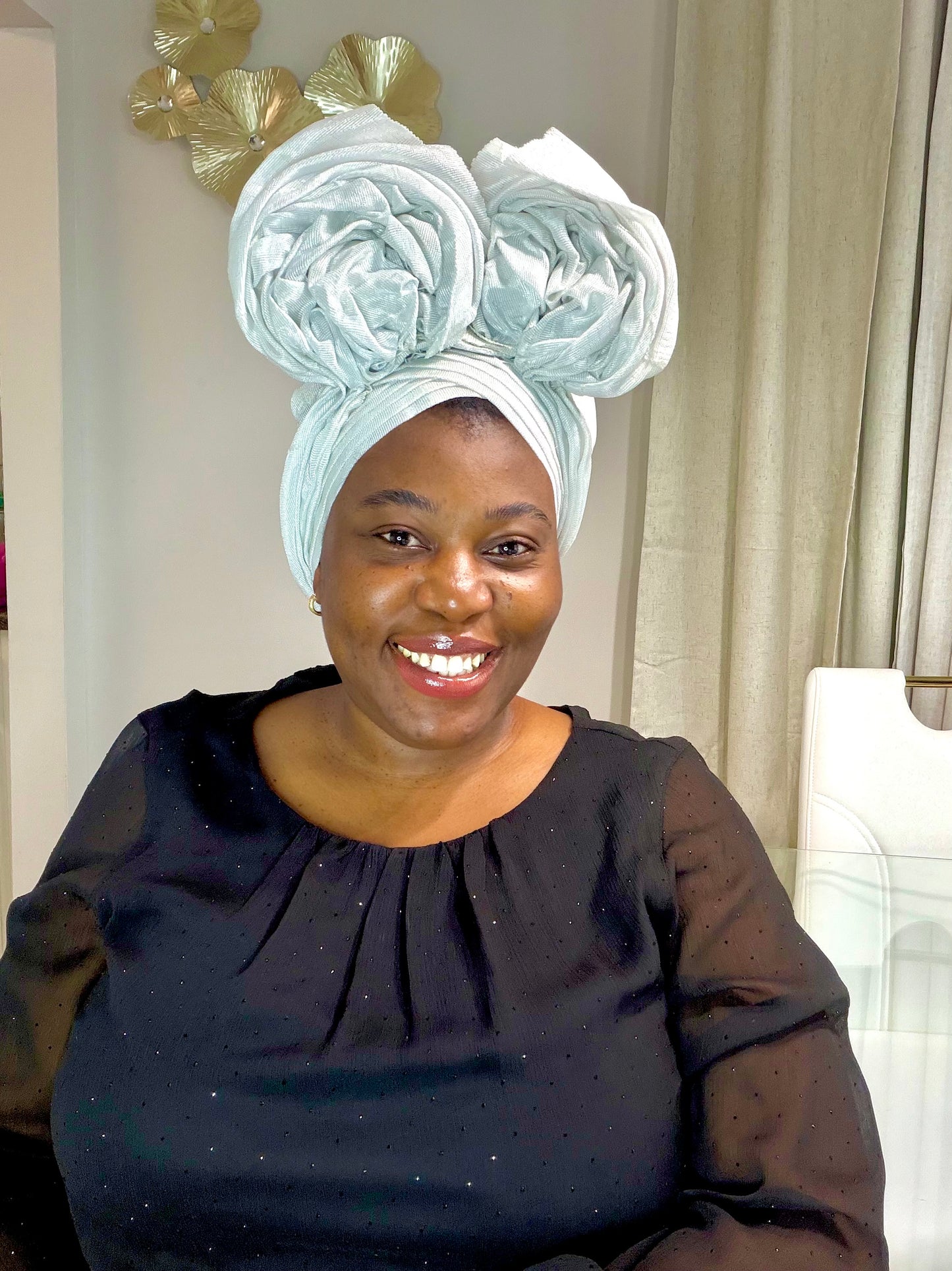 Pre-made White Aso oke Headtie / Auto gele