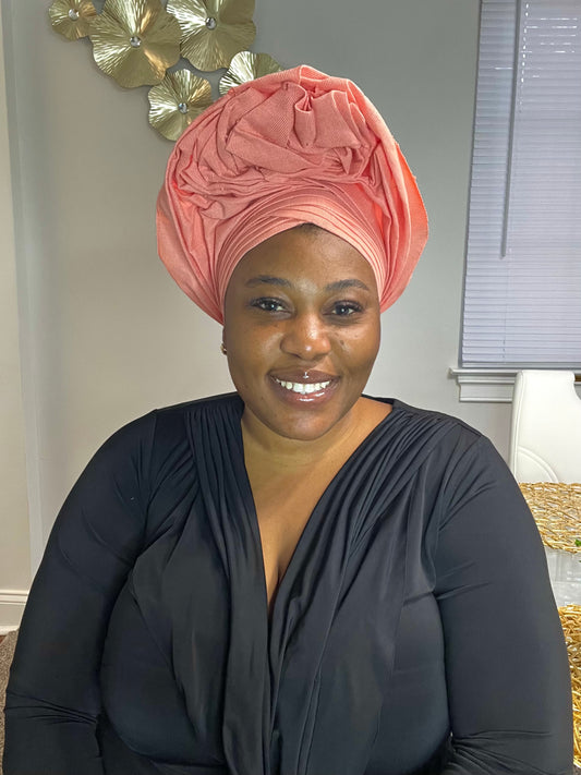 Pre-made Peach Aso oke Headtie / Auto gele