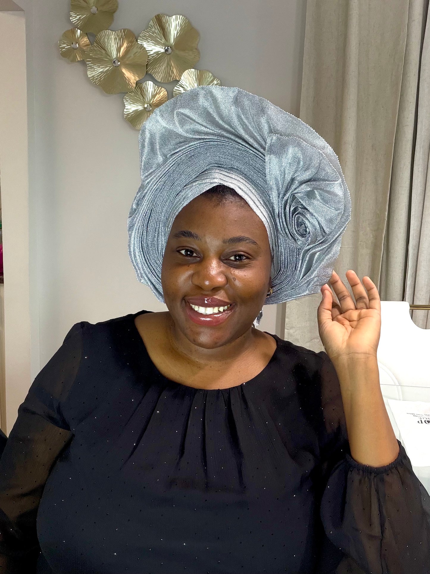 Pre-made silver Aso oke Headtie / Auto gele
