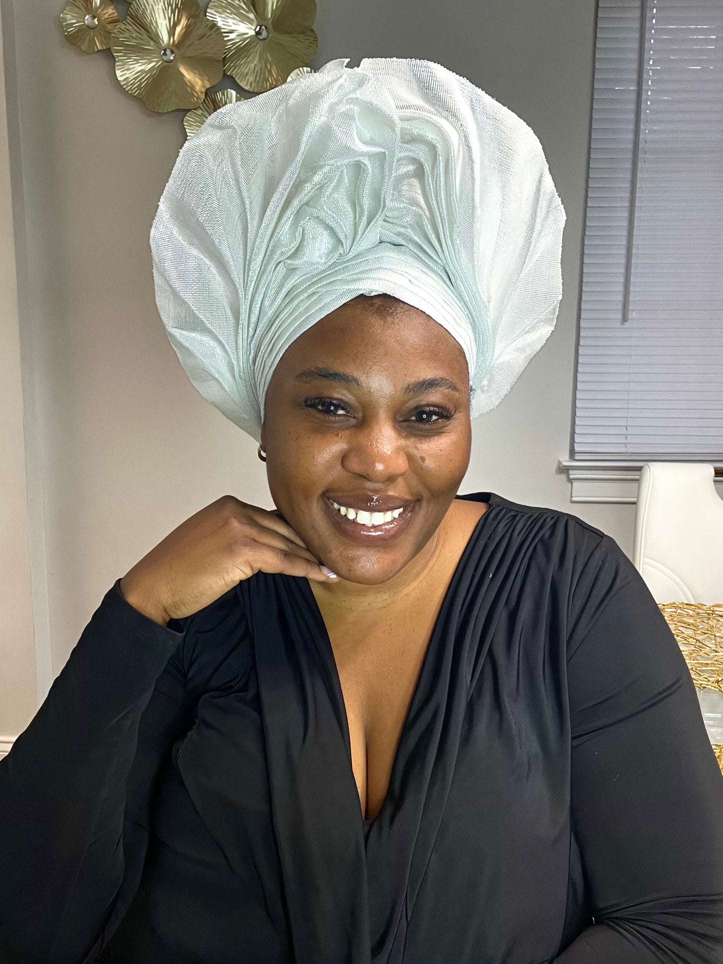 Pre-made white Aso oke Headtie / Auto gele