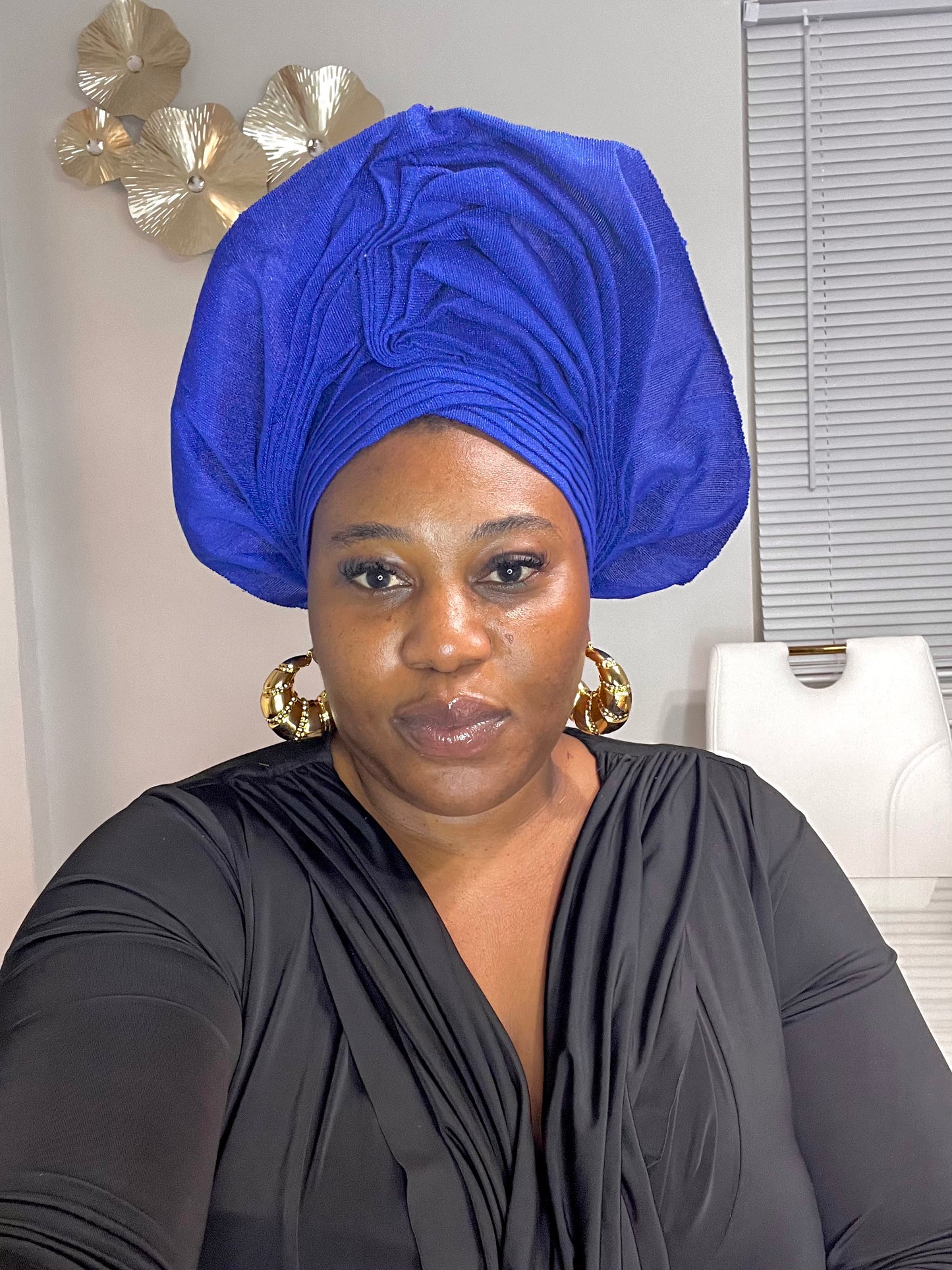 Pre-made Blue Aso oke Headtie / Auto gele
