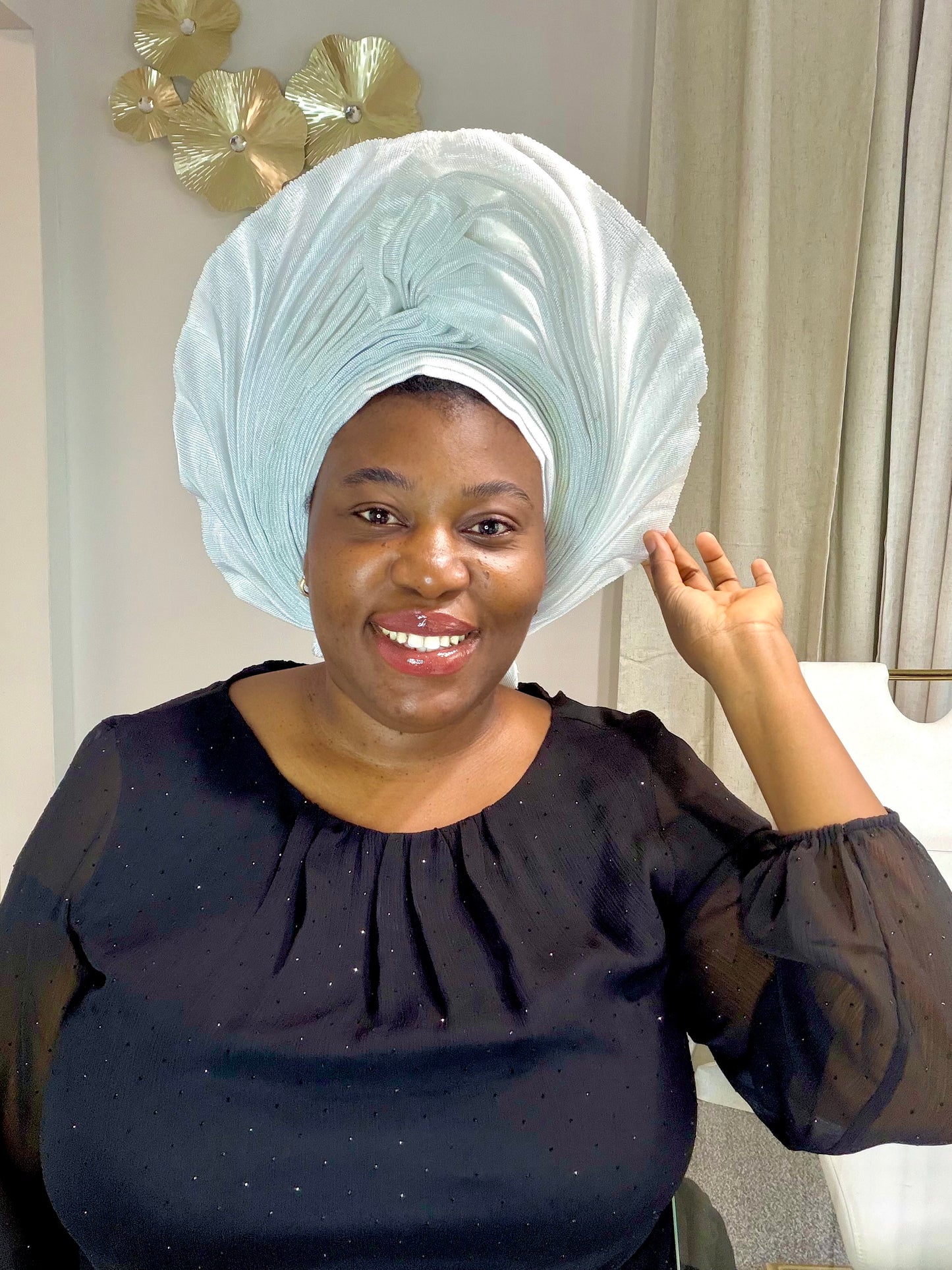Pre-made white Aso oke Headtie / Auto gele