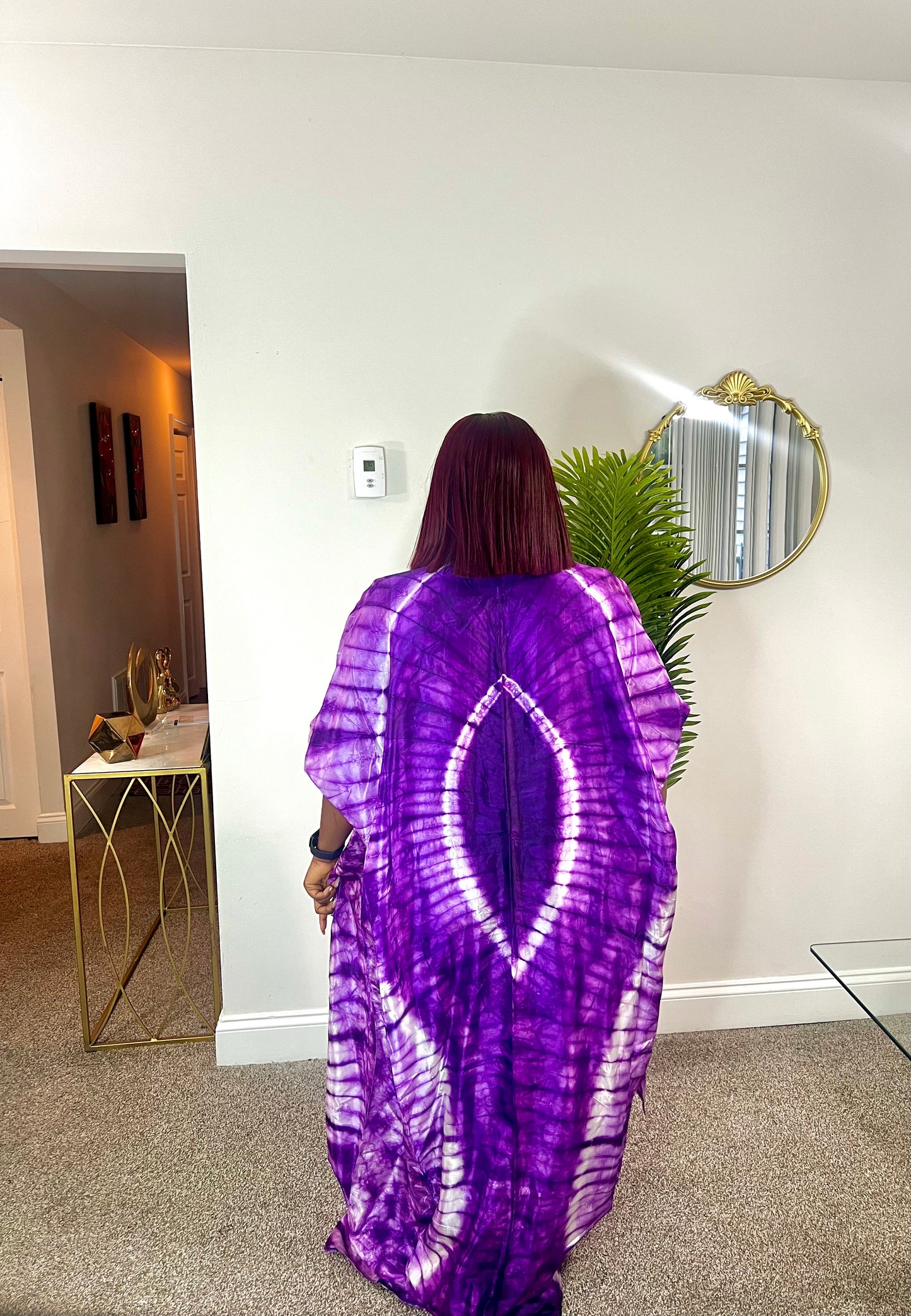 Quality African Silk Adire tie-dye dress with fringe