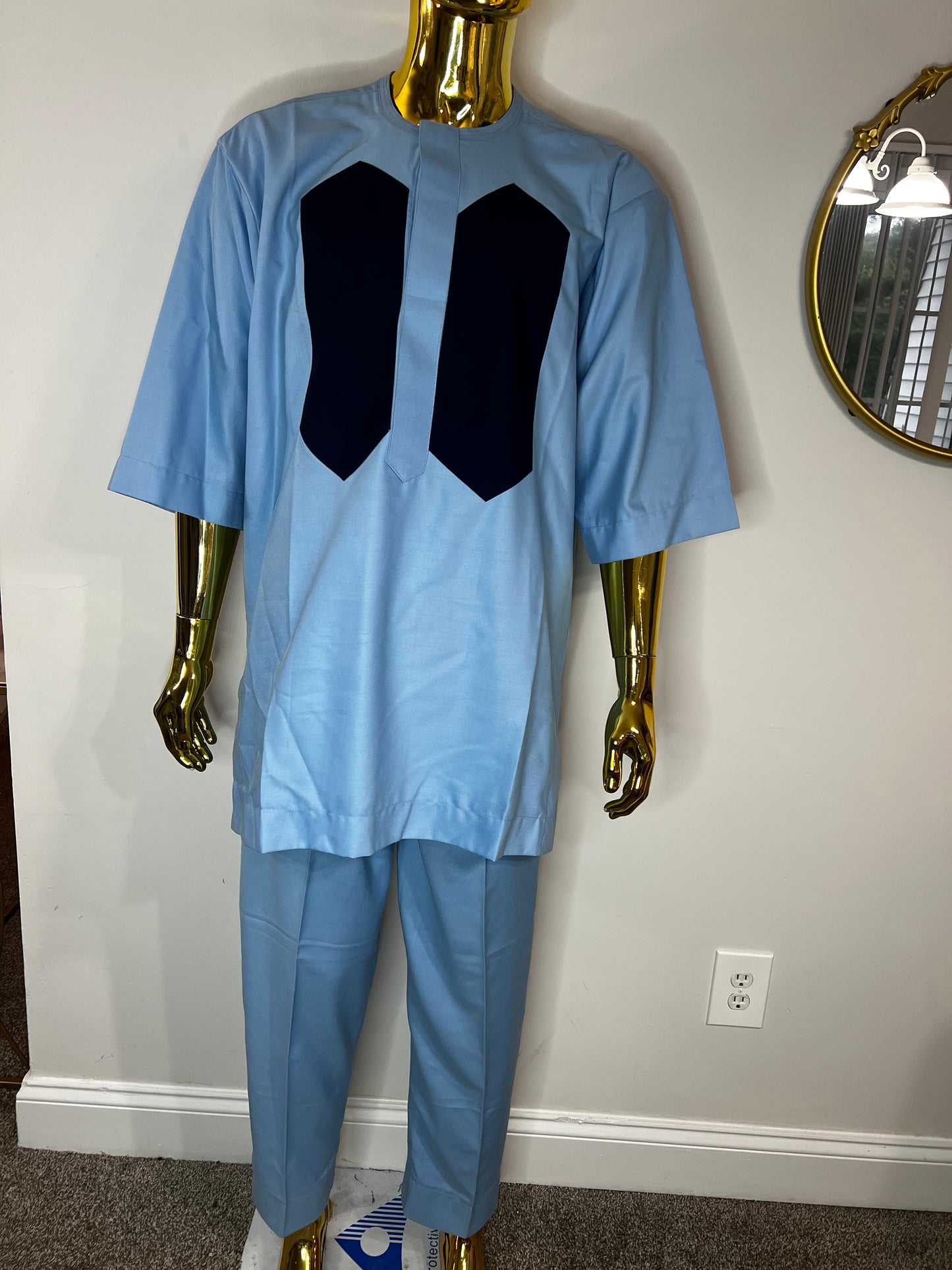 Femi African men 2pc (pant with shirt) outfit in light blue