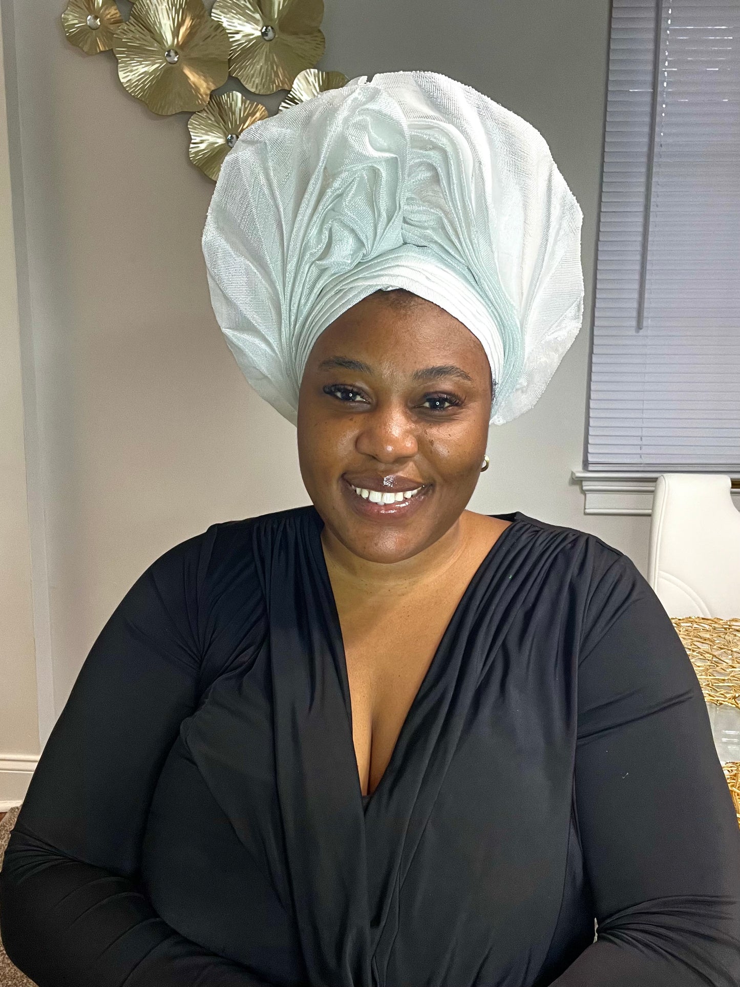 Pre-made white Aso oke Headtie / Auto gele