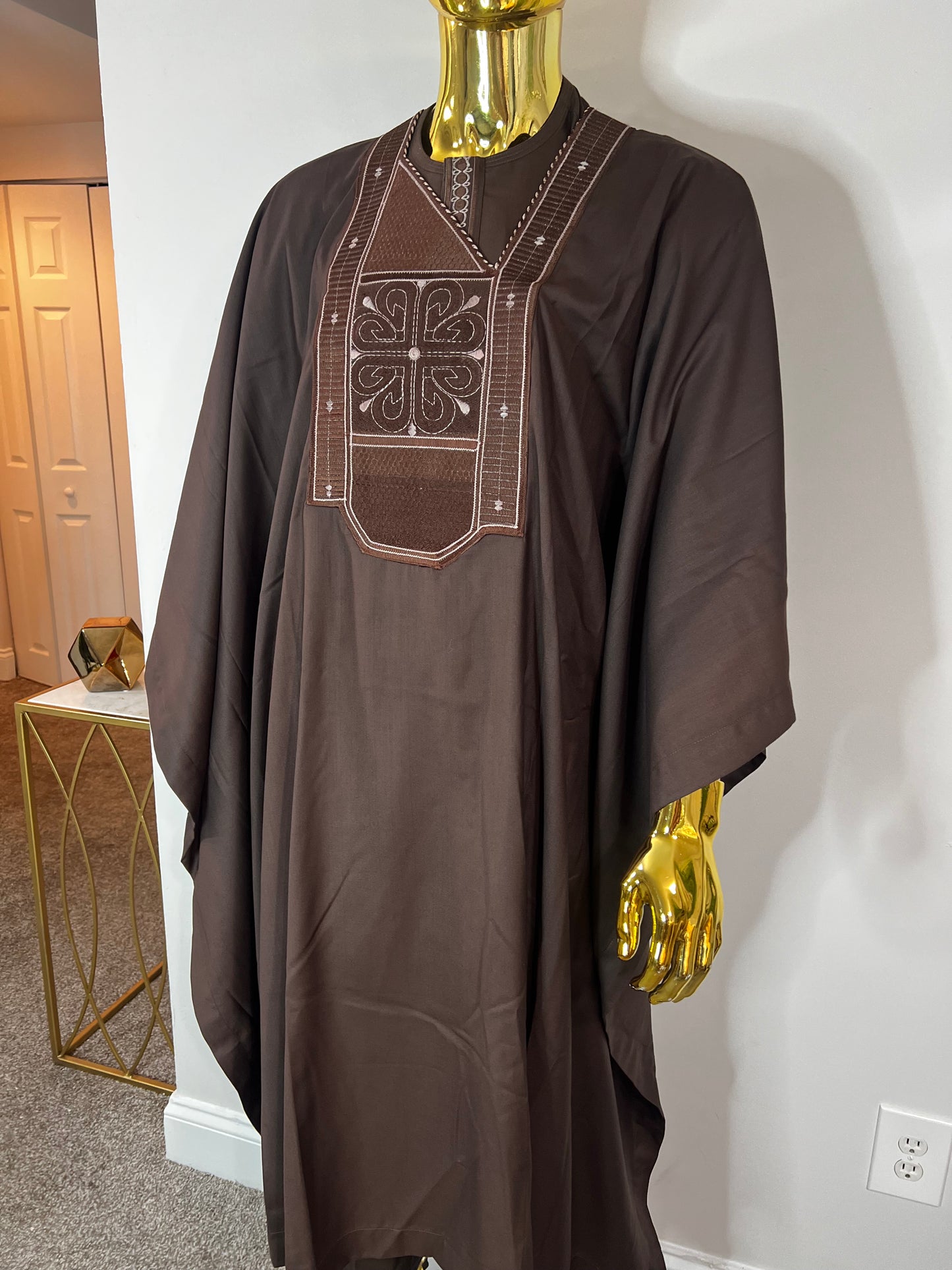 Akeem African men 3pcs set (pant ,shirt & Agbada) outfit in brown with Embroidery