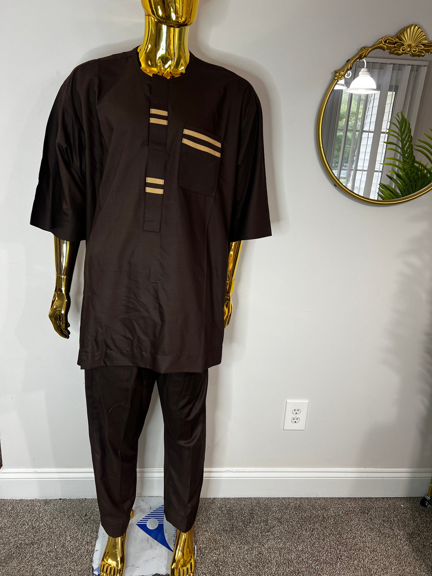 Ade African men 2pc (pant with shirt) outfit in brown