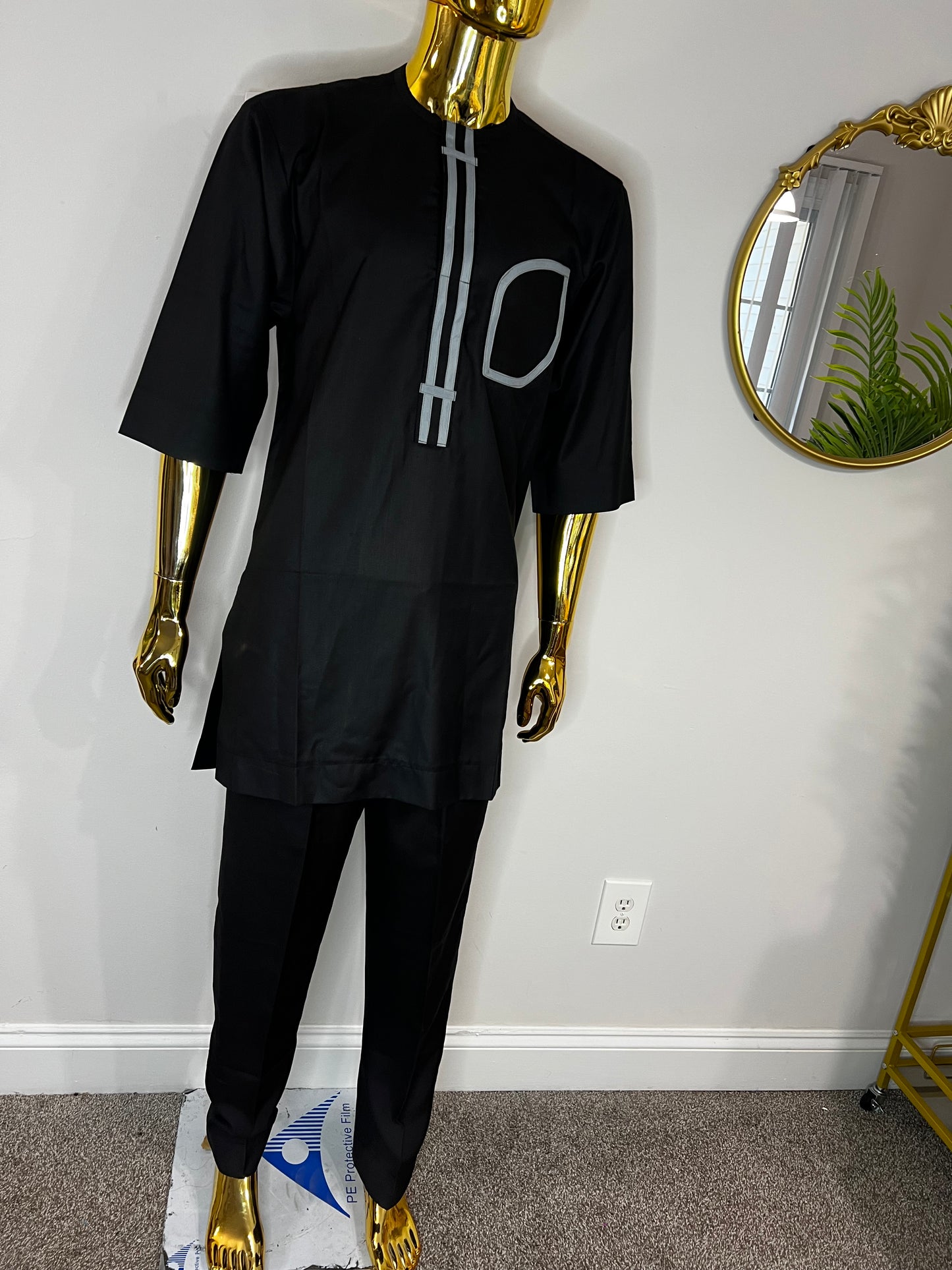 D&D  African men 2pc (pant with shirt) outfit in black with gray design