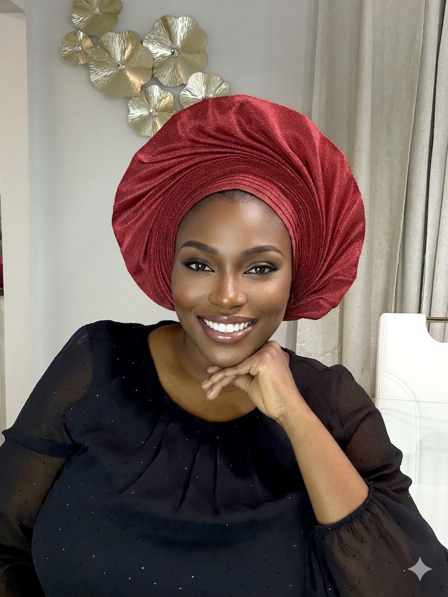 Pre-made Red Aso oke Headtie / Auto gele