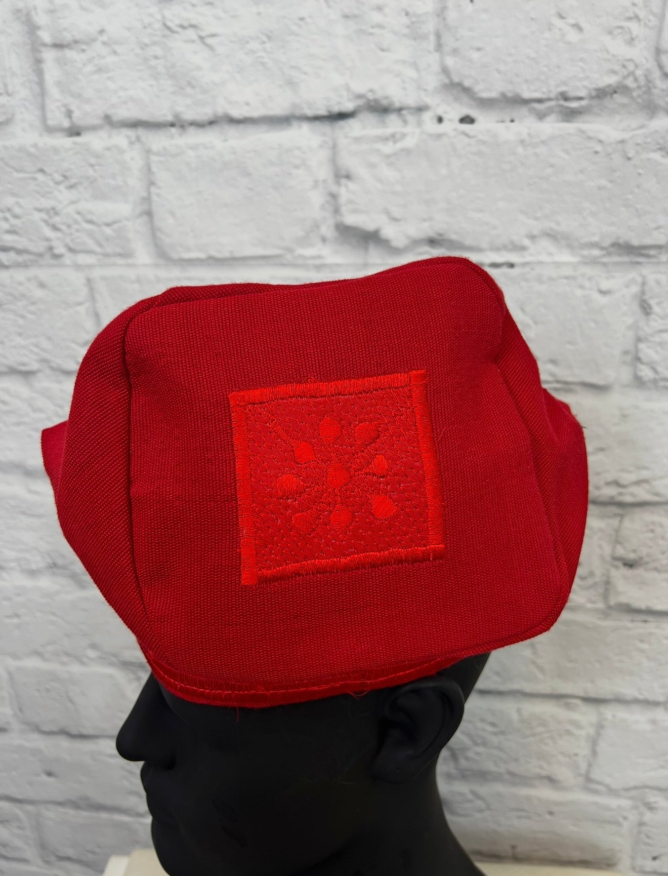 African Men’s Traditional Red Gobi cap: Embroidered Yoruba Aso Oke Fila (Copy)