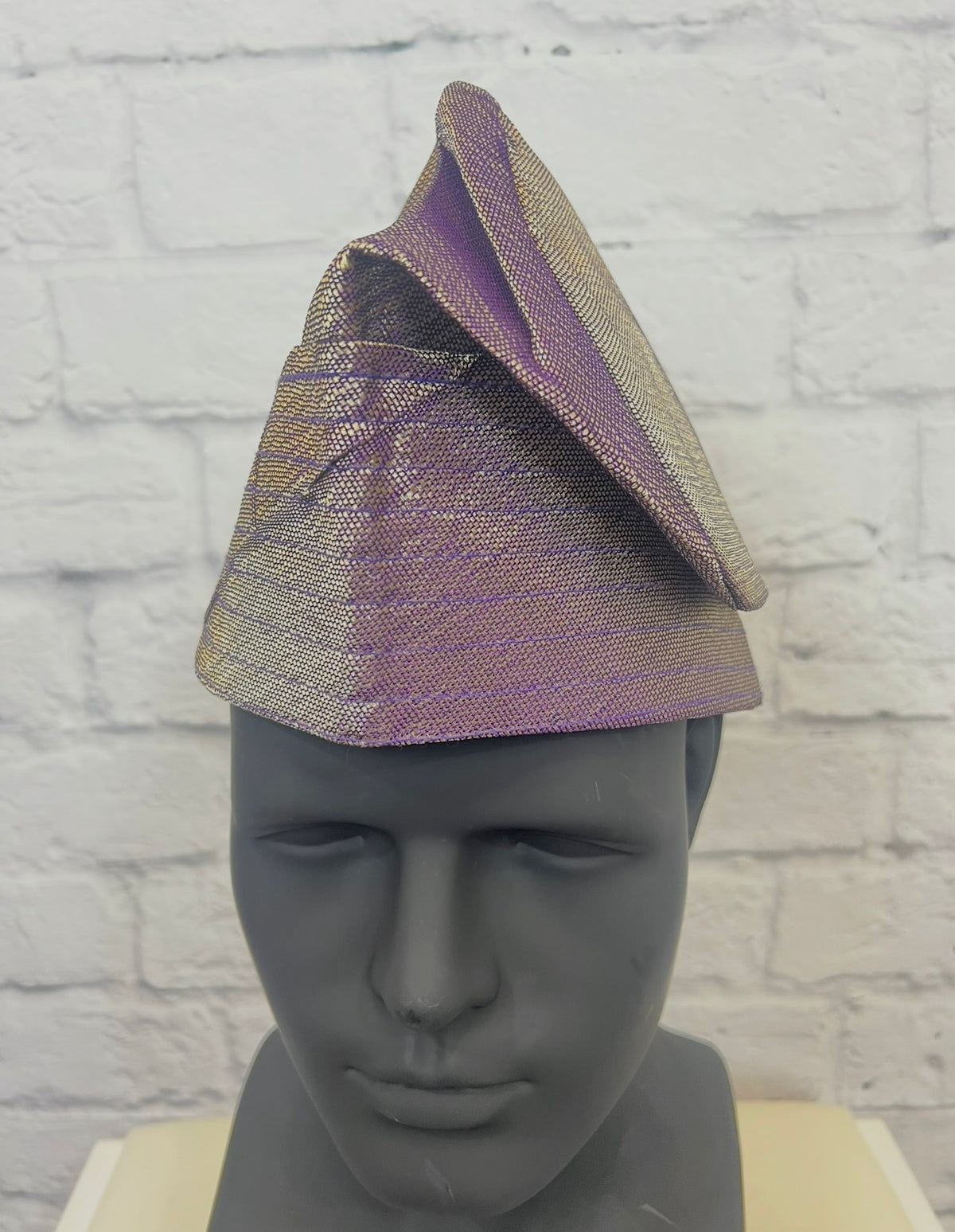 African Men’s Traditional Gobi cap: Embroidered Yoruba Aso Oke Fila