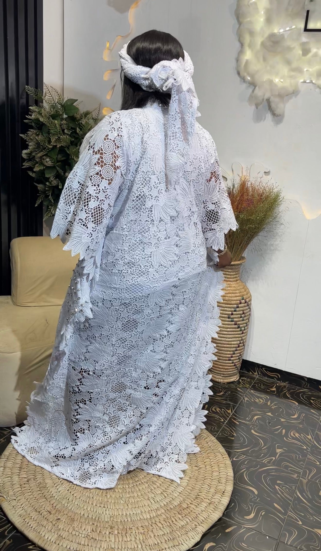 Sandra luxury white bubu lace dress