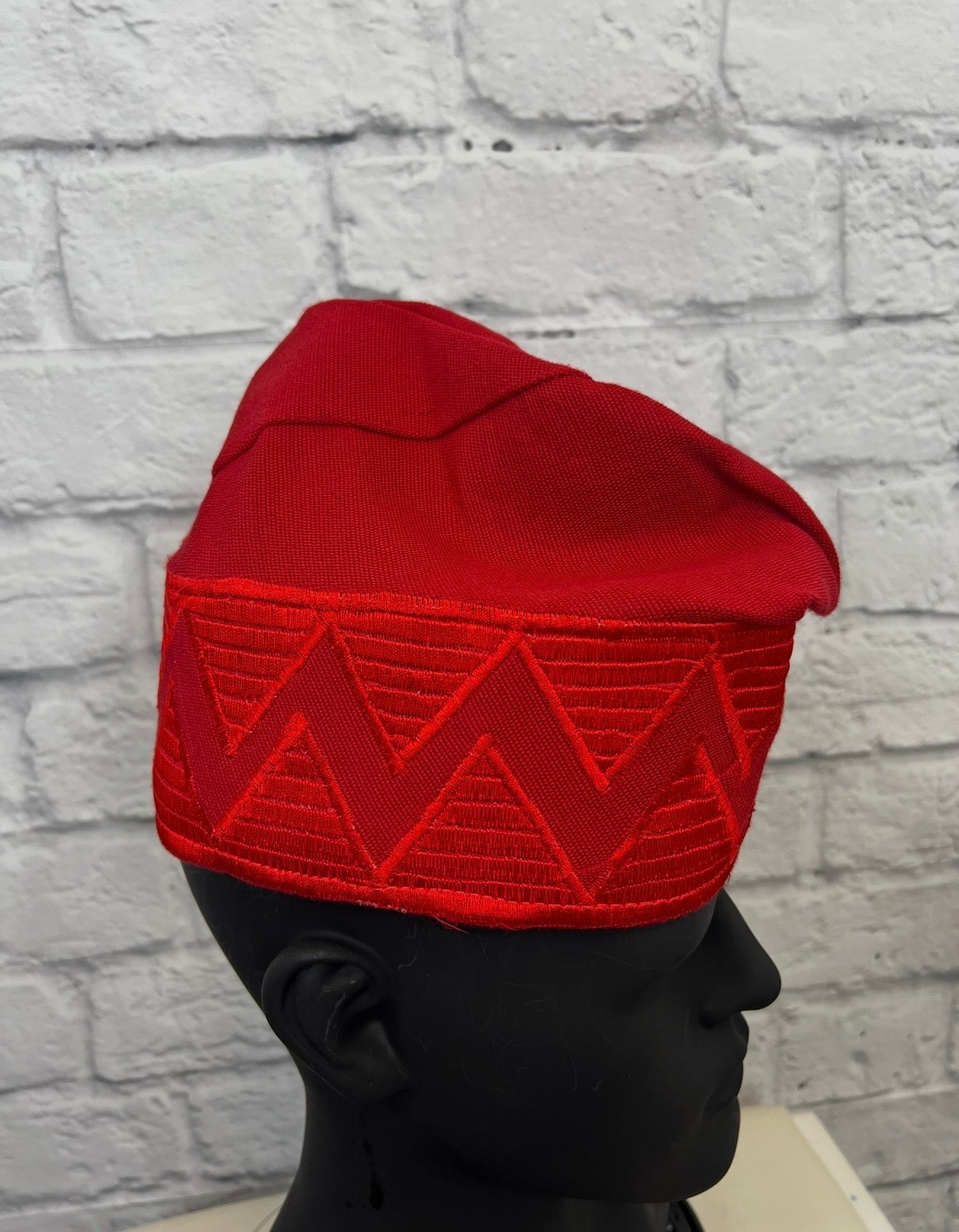 African Men’s Traditional Red Gobi cap: Embroidered Yoruba Aso Oke Fila (Copy)