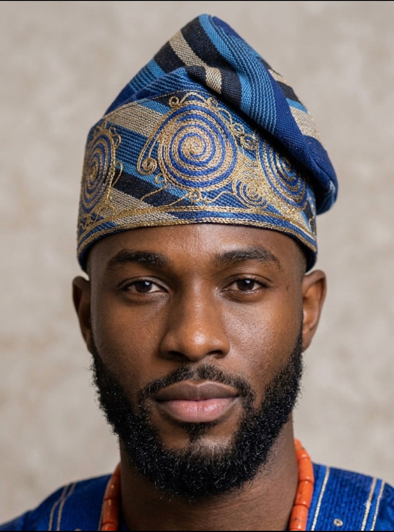 African Men’s Traditional Green Gobi cap: Embroidered Yoruba Aso Oke Fila