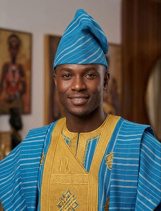 African Men’s Traditional Gobi cap: Yoruba Aso Oke Fila