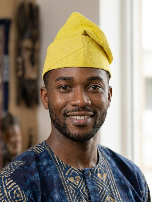 African Men’s Traditional Gobi cap: Yoruba Aso Oke Fila