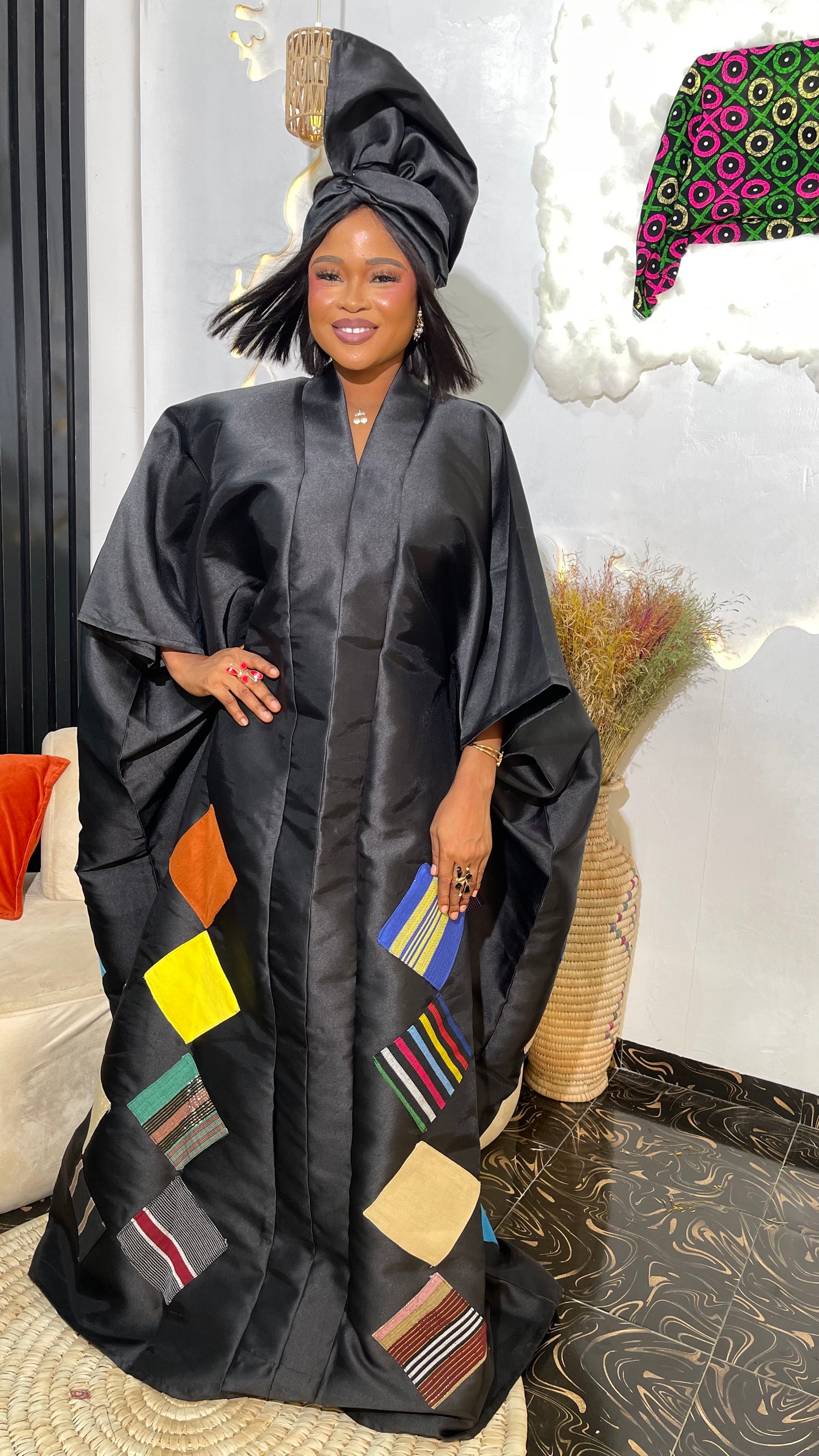 Jackie Stylish Micado Bubu Dress With Aso oke patches