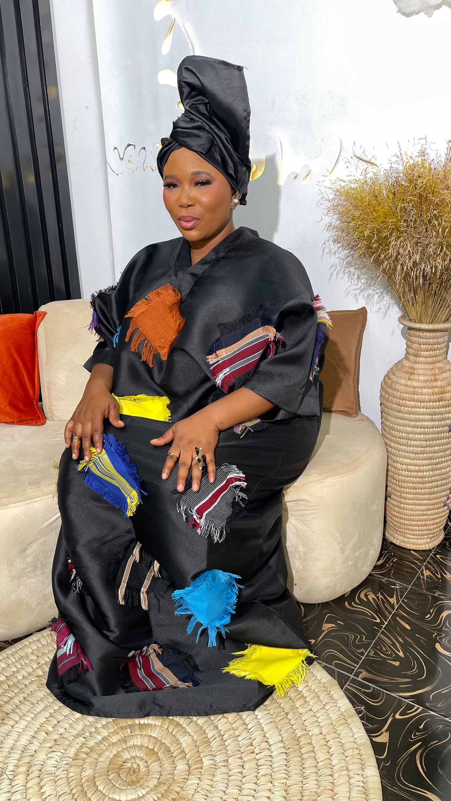 Rukie Stylish Micado Bubu Dress With Aso oke patches