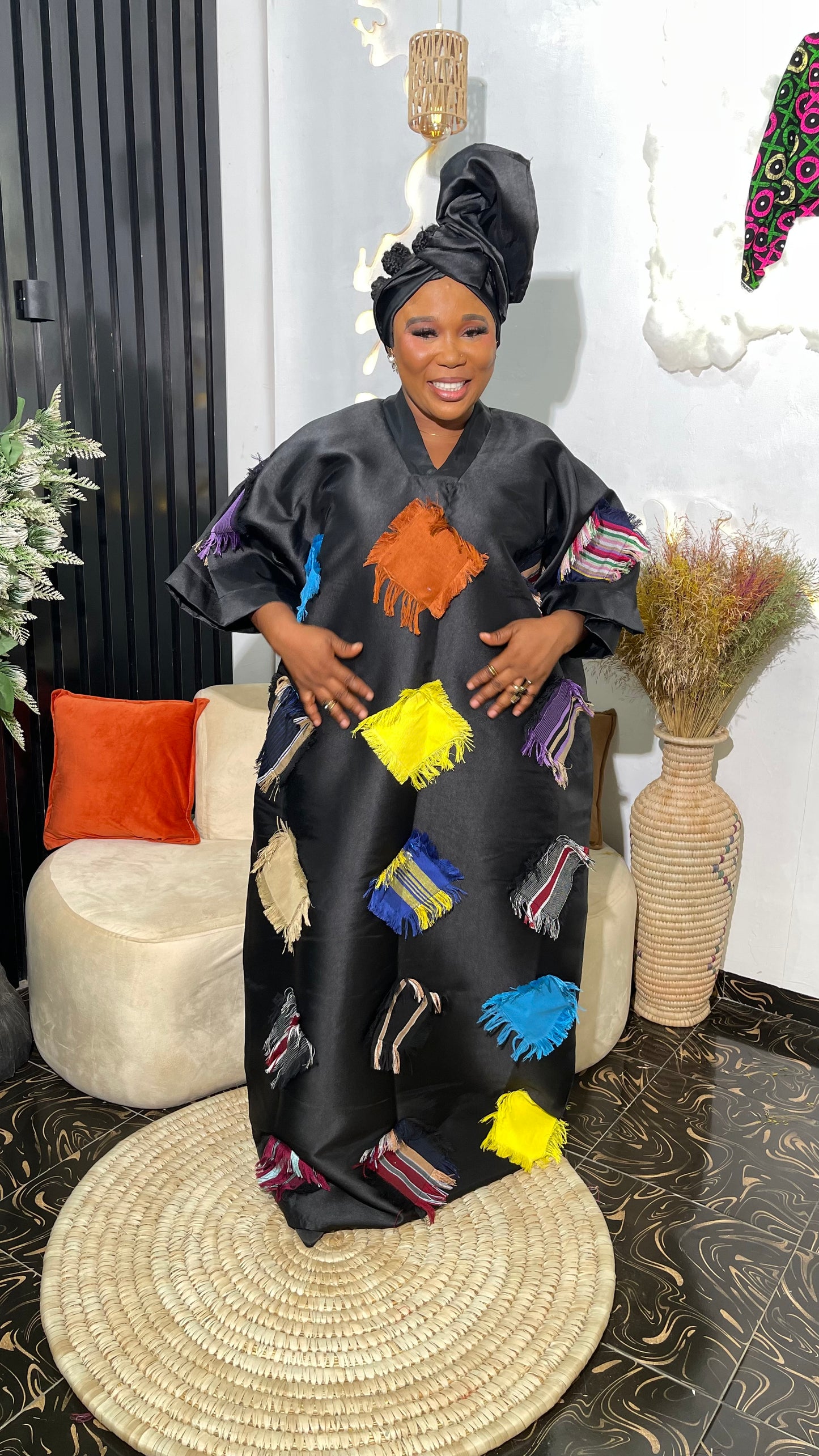 Rukie Stylish Micado Bubu Dress With Aso oke patches